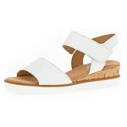 Sandalette GABOR "GENUA", Damen, Gr. 44, weiß, Leder, modisch, Schuhe, Sommerschuh, Sandale, Keilabsatz, mit Klettverschluss, Weite G