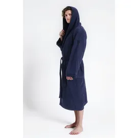 Bruno Banani Herrenbademantel BRUNO BANANI "Clement, ideal für Sauna & Spa, Hotelbademantel, Morgenmantel" Gr. M, blau (marine), L:120cm, Walkfrottier, Hausmäntel, 100% Baumwolle, einfarbig, glänzende Streifen-Bordüre, Taschen, S-4XL