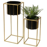 DanDiBo Ambiente DanDiBo Blumenhocker mit Topf Metall Gold Schwarz Eckig 2er Set Blumenständer 96035 Blumensäule Modern Pflanzenständer Pflanzenhocker