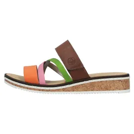 Rieker Damen Pantolette gekreuzte Riemen Klettverschluss Keilabsatz V3652, Größe:38 EU, Farbe:Mehrfarbig - Bunt - 38