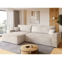 BroMARKT Ecksofa ADI XL Schlaffunktion Bettkasten L-Form 125x230 cm Vanille - Weiß
