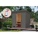 Karibu Saunahaus Außensauna Gartensauna Hytti 2 + 9kw Ofen und HUUM WIFI Steuergerät Sparset 196 x 196 cm Farbe: Terragrau