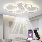 LED Deckenventilator Mit Beleuchtung 145W Deckenlampe Mit Ventilator Und Fernbedienung APP 3 Farbtemperatur 6 Geschwindigkeiten Deckenventilator Mit Licht Für Schlafzimmer Wohnzimmer Esszimmer Weiß