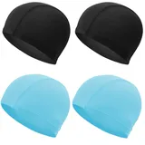 4 Stück Badekappe für Kinder Erwachsene, Elastische Badekappen, Komfortable Stoff Badehut, Leichte Badekappen, Bademütze, Schwimmhaube, Schwimmkappe, Unisex