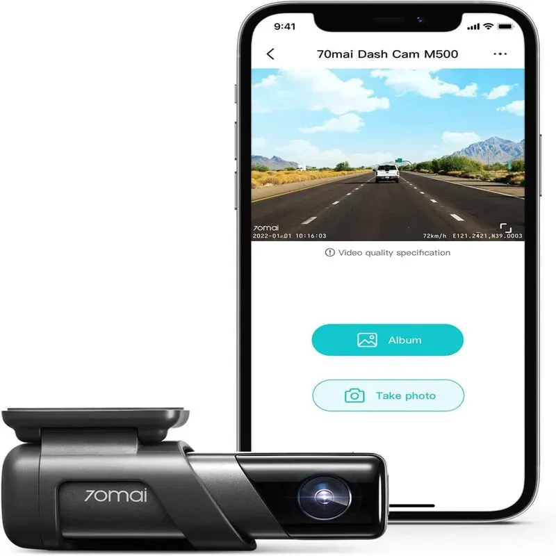 70mai True 2.7K 1944P Dash Cam M500, eMMC Built-in 64GB Storage, Powerful Night Vision with HDR, 170° FOV, 24H Parking Surveillance, Time-Lapse Recording, Built-in GPS, ADAS, App Control