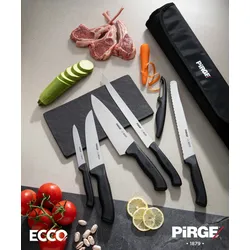 Pirge Ecco Starter Set Profi Messerset mit Tasche 7 Stück - Profi Kochmesser Set - Edelstahl Profi Küchenmesser Set - Messer Set Scharf