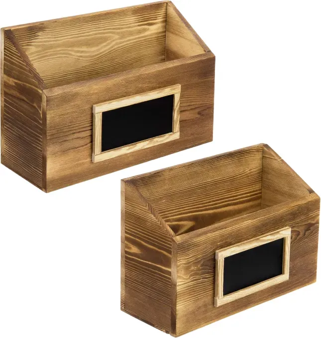 MyGift Rustikaler Wandhalter aus verbranntem Holz für Post, Akten & Magazine mit Kreidetafel-Beschriftung, 2er-Set