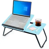 unycos - Laptoptisch, Betttablett Klappbar mit Höhenverstellbar und Cup Slot, Frühstückstablett, Lapdesk für Sofa, Arbeiten, Studieren, Lesen, Schreiben, | MDF & Stahl, 56x33x23 cm (Blau)