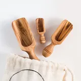 Darido Gewürzschaufeln aus natürlichem Olivenholz 3er-Set -12 cm, 9 cm und 6 cm- Handgefertigt -Hitzefestes und kratzfestes Utensil - Gewürze, Kaffee, Tiernahrung, Milchpulver, Mehl, Salz Utensil