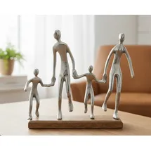 MF Harmonische Familienskulptur in Silber auf Holzsockel, Breite 38 cm, Höhe 31 cm, 1,32 kg