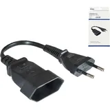 Netzkabel Eurostecker auf Eurobuchse, 0,75mm2, Euro CEE 7/16, Verlängerung, VDE, schwarz, Länge 0,2