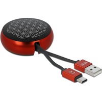 Delock USB 2.0 Aufrollkabel Typ-A zu USB-C, rot/schwarz