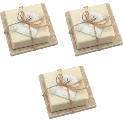 3er-Set Hamam-Seife mit Olivenöl und Travertin-Seifenablage - Luxuriöse Hautpflege für Bad & WC - Beige Seife, hellbraune Ablage 10x10cm aus Troja