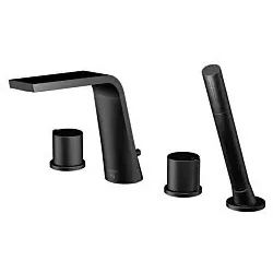 Steinberg Serie 260 Wannen-4-Loch-Armatur 2602400S Ausladung 200mm, mit Umsteller und ausziehbarer Handbrause, Matt Black