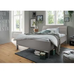 Futonbett WIEMANN "Monaco, 4-fache Liegehöhenverstellung", grau (kieselgrau, dekor, leisten in chrom), B:169cm L:218cm, Betten, mit stilvollem Holzkopfteil, Made in Germany