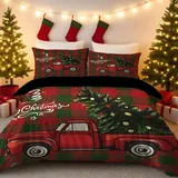 PNHCL Weihnachtsbaum Bettwäsche 240x220 Weihnachten Teenager Erwachsene Bettbezüge mit Reißverschluss Tartan Aesthetic Bettwäsche Set mit 2 Kissenbezug 80x80 MT120