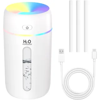 KARFUN Small Humidifiers,Portable Desk Humidifiers,Luftbefeuchter,Desktop Leiser Mini Luftbefeuchter mit 7 Farben Licht,Automatische Abschaltung,Büro,Schlafzimmer,Auto (250ML Rosa) (Weiß)