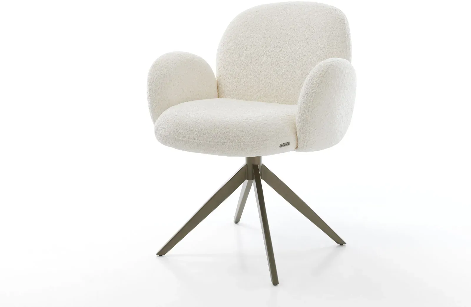 DELIFE Chaise-pivotante Nube-Flex avec accoudoirs bouclé blanc pied croisé large aspect titane ressorts ensachés pivote sur 360°, Chaises de salle à manger