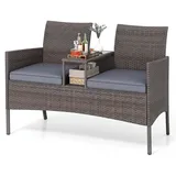 COSTWAY Gartenbank mit Tisch, 2-Sitzer Polyrattan Sitzbank, Sitzgruppe, Gartenmöbel, Terrassenmöbel, wetterfeste Balkonmöbel Grau - Grau
