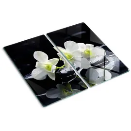 Tulup Herdabdeckplatte SET aus 2 Stück 30x52 cm Glas-Servierbrett Küchenutensilien Schutzplatte Spritzschutz Orchidee