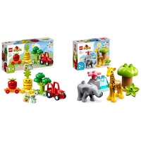 LEGO 10982 DUPLO My First Obst- und Gemüse-Traktor & 10971 DUPLO Wilde Tiere Afrikas Spielzeug-Set für Kleinkinder mit Tierfiguren und Spielmatte