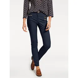 Stretch-Hose HEINE, Damen, Gr. 18, Kurzgrößen, blau (marine), 48% Baumwolle, 45% Polyester, 7% Elasthan, Miedereinsatz:15% Elasthan, 85% Polyamid, unifarben, lang, Hosen