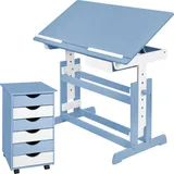 Tectake tectake® Schreibtisch, und Rollcontainer mit 6 Schubladen, Tischplatte neigbar und 7-fach höhenverstellbar, 63 bis 94 cm, pflegeleicht blau | Gr.: onesize