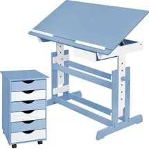 Tectake tectake® Schreibtisch, und Rollcontainer mit 6 Schubladen, Tischplatte neigbar und 7-fach höhenverstellbar, 63 bis 94 cm, pflegeleicht blau | Gr.: onesize
