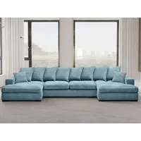 Kaiser Möbel Ecksofa mit schlaffunktion und bettkasten, Sofa U-form, Couch U-form Gabon stoff Zoom Hellblau - Blau