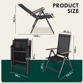 CCLIFE Gartenstühle 2er Set Hochlehner 7-fach verstellbar 150 x 60 x 110 cm dunkelgrau