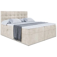 ALTDECOR Boxspringbett mit Matratze(20 cm hoch) und Topper(4 cm hoch), Polsterbett mit Kopfteil und Bettkasten - BERO - 140x200 - H4/Taupe Samt