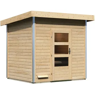 Karibu Gartensauna Pultdach Saunahaus Norge-Ohne Ofen-Moderne Saunatür (Klarglas)
