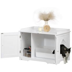 PawHut Katzentoilette Katzenklo mit Magnettüren, verstellbarem Trennwand, Weiß, MDF, 86B x 48L x 52H cm weiß