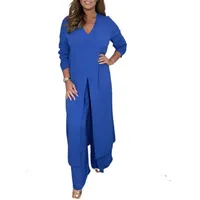 JIAALU Hosenanzug Damen Loungewear Einfarbig Hausanzug Zweiteiler Sommer Outfits Hochzeit Festlich Elegant 2 Teilig Streetwear Anzug 2 Teiler Freizeitanzug - L