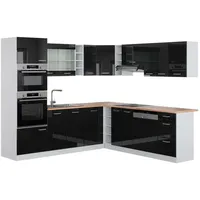 Vicco Eckküche, Schwarz Hochglanz, Weiß, Holzwerkstoff, L-Form,Formgebogen, 247x81.6x60 cm, Küchen, Eckküchen, Eckküchen ohne Geräte