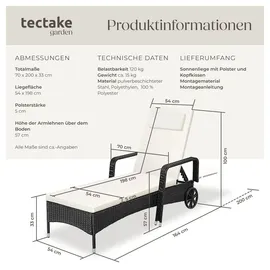 Tectake Rattan Sonnenliege 200 x 70 x 33 cm Schwarz