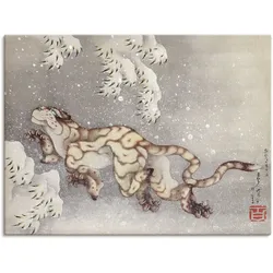 Wandbild ARTLAND "Tiger in einem Schneesturm. Edo-Zeit", beige (farbe bild(er): naturfarben), B:80cm H:60cm T:1,8cm, Canvas, Leinwand, Bilder, als Leinwandbild, Wandaufkleber in verschied. Größen