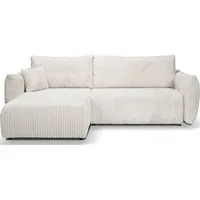 Ecksofa Atlanta mit Schlaffunktion und Bettkasten - Rechts oder Links - L-Form Taupe Schlafsofa mit Ottomane, Modernes Design - Couch Samt Cord fü...