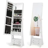 Schmuckschrank Mit Spiegel, Mit Beleuchtung, Schmuck Spiegelschrank Mit Schubladen Und Klappbaren Ablage, Ideal Für Make Up, Weiß - Costway