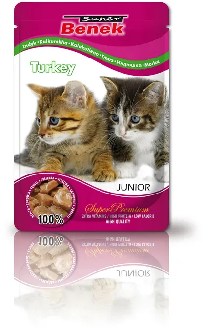 SUPER BENEK Junior Beutel für Katzen mit Putenstücken 100g