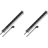 Brennenstuhl Alu-Line Steckdosenleiste 8-Fach mit Überspannungsschutz (Steckerleiste in 19 Zoll Format und mit 2m Kabel) (Packung mit 2)