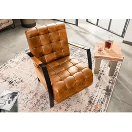 Massivmoebel24 Sessel Echtleder 64 x 83 x 76 cm Cognac mit Armlehnen und Metallbeinen