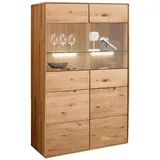 G + K Highboard WZ-0663, 100 x 145 cm - 2 Türen - Glas - Wildeiche massiv geölt