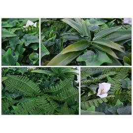 Mendler Wandpaneel HWC-O95, Pflanzenwand Wanddeko Kunstpflanze, In-/Outdoor, 4x je 50x50cm = 1m2 ~ Farn/Efeu