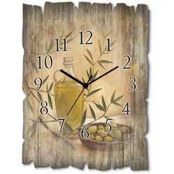 Wanduhr ARTLAND "Oliven und Zitronen", beige (natur), B:30cm H:40cm T:0,6cm, Wanduhren, wahlweise mit Quarz- oder Funkuhrwerk, lautlos ohne Tickgeräusche