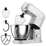 ADWOLT Küchenmaschine,1000W Blender Food Processor,Knetmaschine 5 Liter Edelstahlschüssel, inkl.Schneebesen,Knethaken,Spritzschutz,10 Geschwindigkeitsstufen