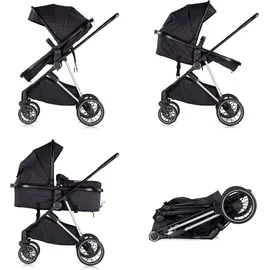 Chipolino Kinderwagen Aura 2 in 1 umbaubar Wickeltasche Sitz umkehrbar bis 22 kg schwarz gemustert