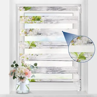 Grandekor Doppelrollo Klemmfix ohne Bohren mit Muster B75 x H150 cm (Stoffbreite 71cm) Blumen, Duo Rollo klemmrollos Rollos mit Motiv für Fenster innen ohne Bohren Lichtdurchlässig & Verdunkelnd