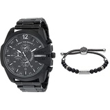 Diesel Herren Mega Chief Chronograph, 59mm Gehäusegröße, Edelstahluhr Herren Beads Halbedelsteinarmband mit Schiebeschließe