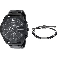 Diesel Herren Mega Chief Chronograph, 59mm Gehäusegröße, Edelstahluhr Herren Beads Halbedelsteinarmband mit Schiebeschließe